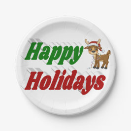 ハッピーホリデーズトナカイタイポグラフィクリスマス ペーパープレート