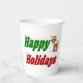 ハッピーホリデーズトナカイタイポグラフィクリスマス 紙コップ (正面)