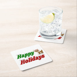 ハッピーホリデーズトナディアクリスマスタイポグラフィ スクエアペーパーコースター