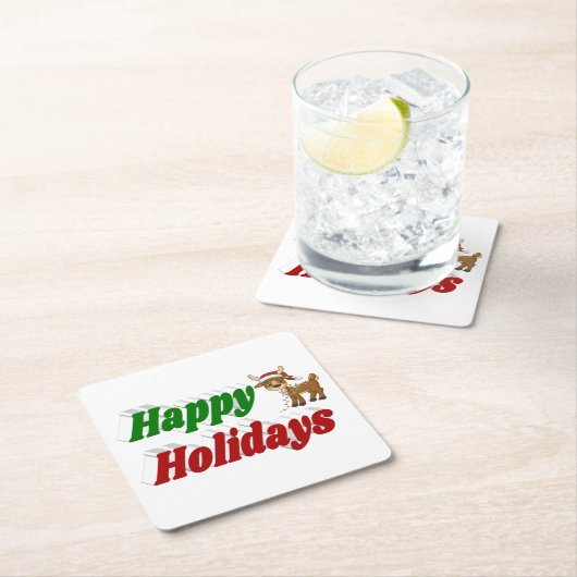 ハッピーホリデーズトナディアクリスマスタイポグラフィ スクエアペーパーコースター (インサイチュ)