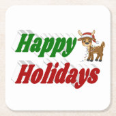 ハッピーホリデーズトナディアクリスマスタイポグラフィ スクエアペーパーコースター (正面)