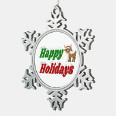 ハッピーホリデーズトナディアクリスマスタイポグラフィ スノーフレークピューターオーナメント (右)