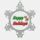 ハッピーホリデーズトナディアクリスマスタイポグラフィ スノーフレークピューターオーナメント (正面)