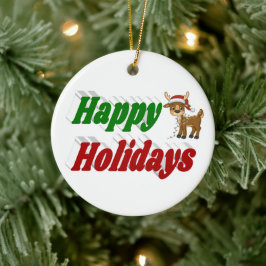 ハッピーホリデーズトナディアクリスマスタイポグラフィ セラミックオーナメント