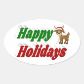 ハッピーホリデーズトナディアクリスマスタイポグラフィ 楕円形シール (正面)