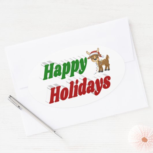 ハッピーホリデーズトナディアクリスマスタイポグラフィ 楕円形シール (封筒)