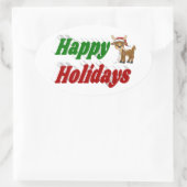 ハッピーホリデーズトナディアクリスマスタイポグラフィ 楕円形シール (バッグ)