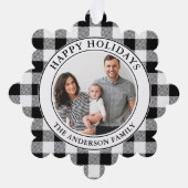 ハッピーホリデーズトレンディーブラックアンドホワイトプレイド オーナメントカード (正面)