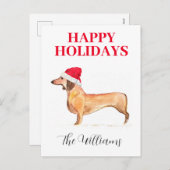 ハッピーホリデーズドッグダッシュントエレガントウォーター色 シーズンポストカード (正面/裏面)