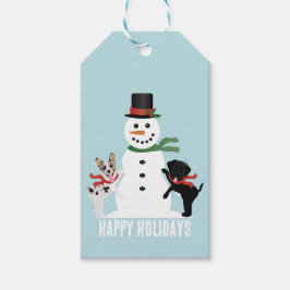 ハッピーホリデーズドッグ建物A雪だるま ギフトタグ