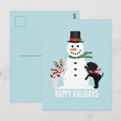 ハッピーホリデーズドッグ建物A雪だるま ポストカード (正面/裏面)
