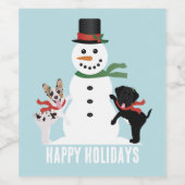 ハッピーホリデーズドッグ建物A雪だるま ワインラベル (シングルラベル)