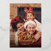 ハッピーホリデーズドリップティンセルフォトグリーティング 箔シーズンカード (正面)