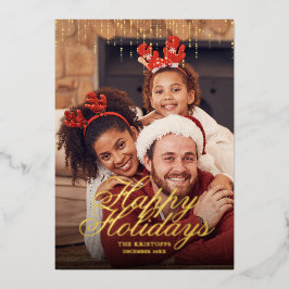 ハッピーホリデーズドリップティンセルフォトグリーティング 箔シーズンカード