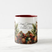 ハッピーホリデーズドレスセージクリスマス ツートーンマグカップ (中央)