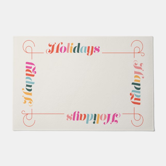 ハッピーホリデーズドormatレトロクリスマスホリデーマット ドアマット (正面)