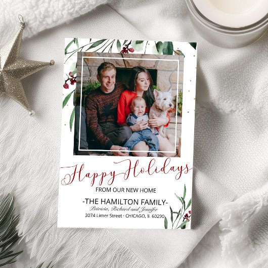 ハッピーホリデーズニューホームムービングアナウンスメントフォト シーズンカード