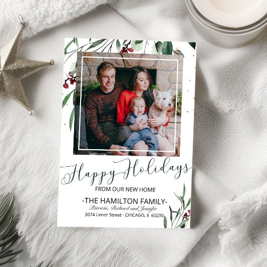 ハッピーホリデーズニューホームムービングアナウンスメントフォト シーズンカード