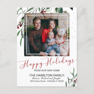 ハッピーホリデーズニューホームムービングアナウンスメントフォト シーズンポストカード