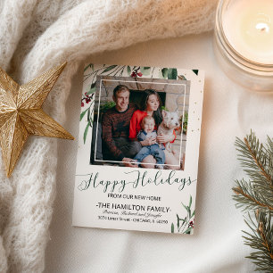 ハッピーホリデーズニューホームムービングアナウンスメントフォト シーズンポストカード