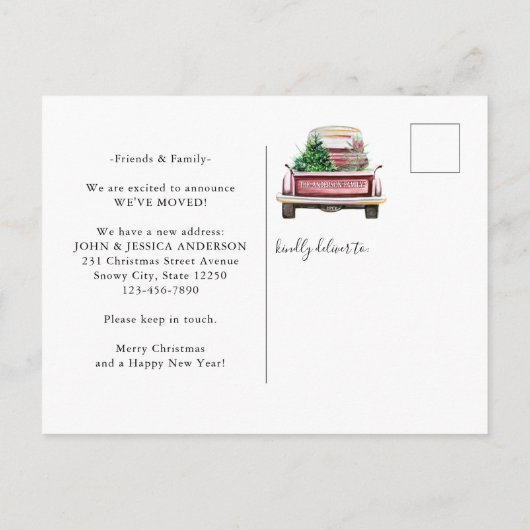 ハッピーホリデーズニューホームヴィンテージレッドトラックムービング 案内ポストカード (裏面)