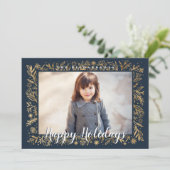 ハッピーホリデーズネイビー&金ゴールドリーフ&スノーフレーク シーズンカード (スタンド正面)