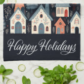 ハッピーホリデーズノルディッククリスマスビレッジパターン キッチンタオル (折り畳み)