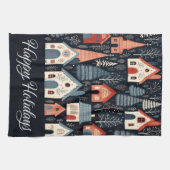 ハッピーホリデーズノルディッククリスマスビレッジパターン キッチンタオル (横)