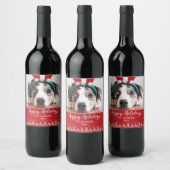 ハッピーホリデーズノルディックパターンフォト ワインラベル (ボトル)