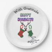 ハッピーホリデーズハッピープレイスと感謝 ペーパープレート (正面)