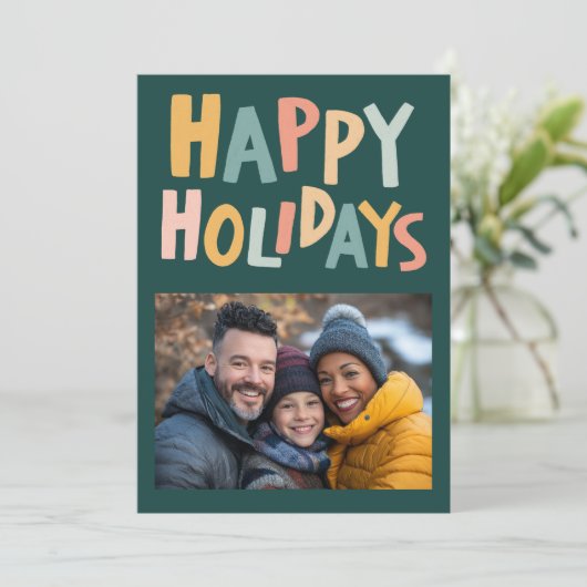 ハッピーホリデーズハンドメイドカスタムフォトクリスマス シーズンカード (スタンド正面)