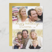 ハッピーホリデーズハンドレタード金ゴールドフォトコラージュ シーズンカード (正面/裏面)