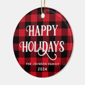 ハッピーホリデーズバッファローチェックファミリーフォト セラミックオーナメント (左)