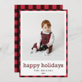 ハッピーホリデーズバッファロープレイドクリスマスフォトカード シーズンカード (正面/裏面)