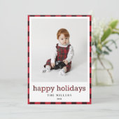 ハッピーホリデーズバッファロープレイドクリスマスフォトカード シーズンカード (スタンド正面)