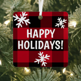 ハッピーホリデーズバッファロープレイドスノーフレーク メタルオーナメント