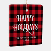 ハッピーホリデーズバッファロープレイドファミリーフォト セラミックオーナメント (右)
