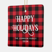 ハッピーホリデーズバッファロープレイドファミリーフォト セラミックオーナメント (左)