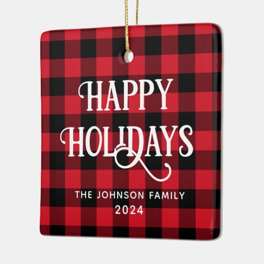 ハッピーホリデーズバッファロープレイドファミリーフォト セラミックオーナメント (左)
