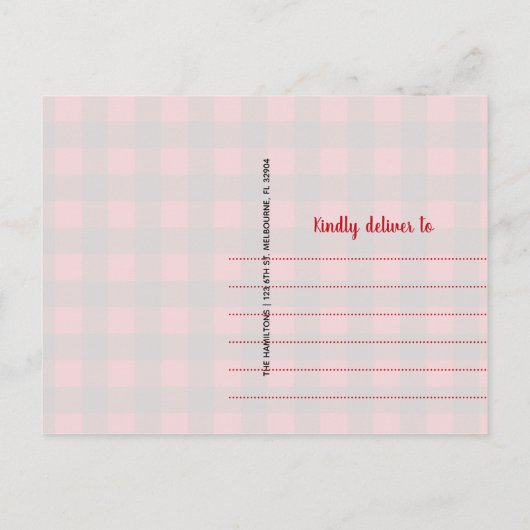 ハッピーホリデーズバッファローレッドプレイド金ゴールドクリスマス シーズンポストカード (裏面)