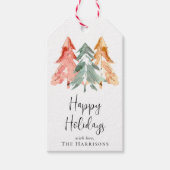 ハッピーホリデーズパインツリーウォーターカラークリスマス ギフトタグ (正面)