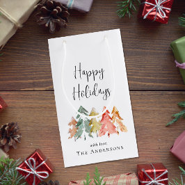 ハッピーホリデーズパインツリーウォーターカラークリスマス スモールペーパーバッグ