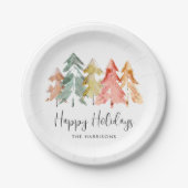 ハッピーホリデーズパインツリーウォーターカラークリスマス ペーパープレート (正面)