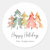 ハッピーホリデーズパインツリーウォーターカラークリスマス ラウンドシール (正面)