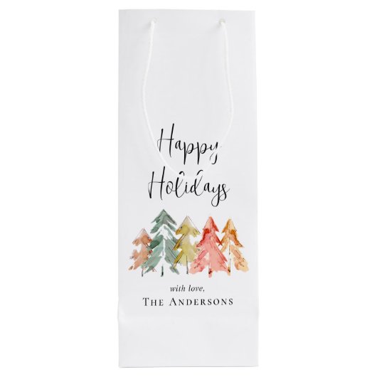 ハッピーホリデーズパインツリーウォーターカラークリスマス ワインギフトバッグ (裏面)