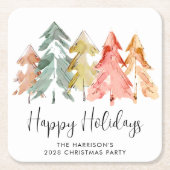 ハッピーホリデーズパインツリークリスマスパーティー スクエアペーパーコースター (正面)