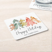 ハッピーホリデーズパインツリーズウォーターカラークリスマス スクエアペーパーコースター (アングル)