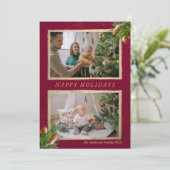 ハッピーホリデーズパインブランチ金ゴールドアクセント写真 シーズンカード (スタンド正面)