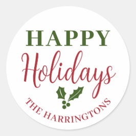 ハッピーホリデーズパーソナライズされた家族名 ラウンドシール