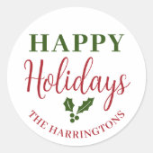ハッピーホリデーズパーソナライズされた家族名 ラウンドシール (正面)